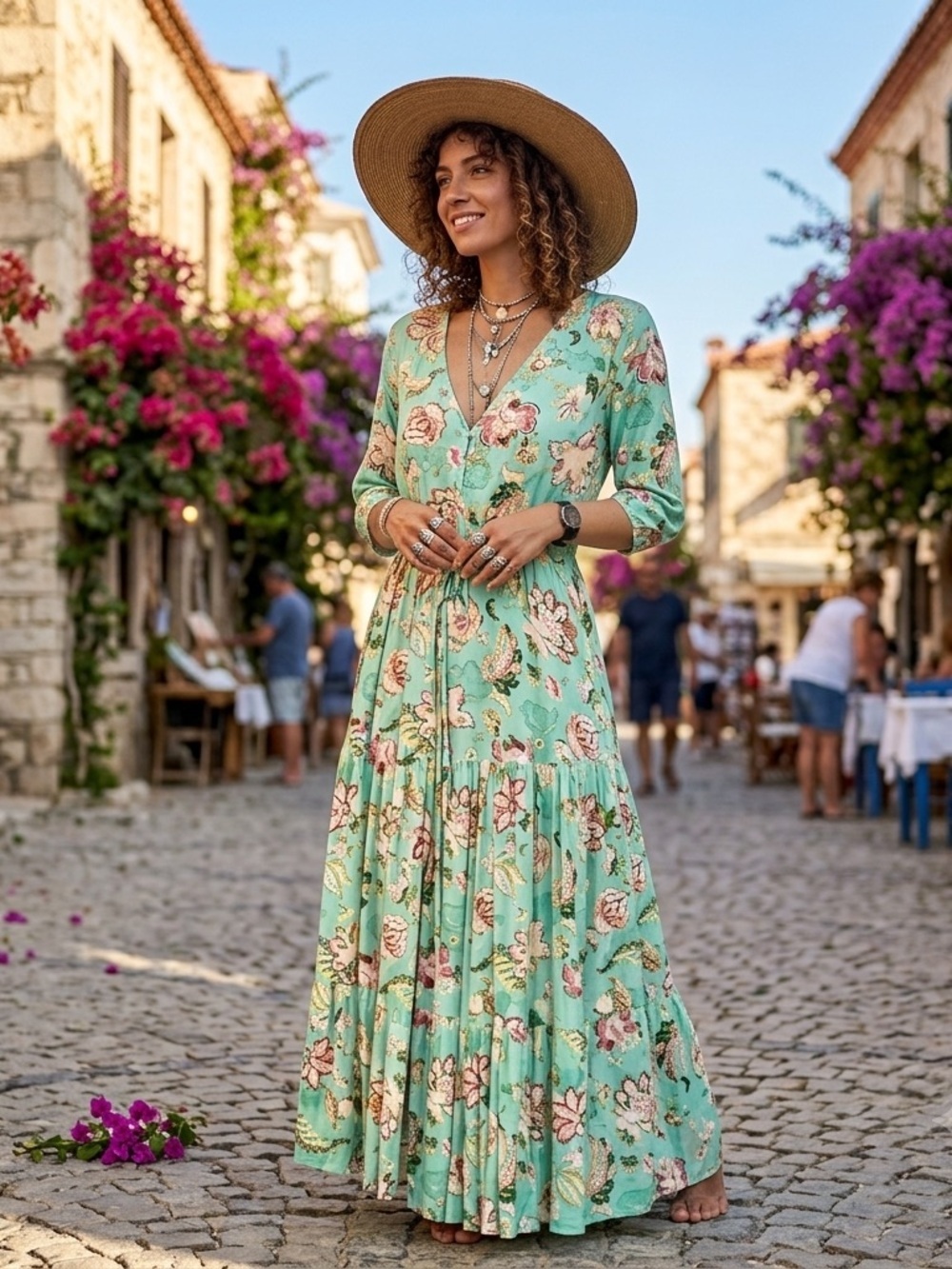 Sunday Mi Amor Womens Small Green Cottage Prairie Romantic Midi Floral Dress